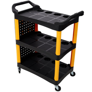 3 Tier Rolling Auto Detail Cart With Wheels,With Panel & Hook,for Detailers Garage, Workshop, Repair Shop, Storage Tool, Yellow&Black Dweva