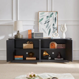 Sideboard Storage Cabinet TV Stand with wave pattern Buffet Cabinet Wooden Vertical Striped Cabinet for Kitchen/Bedroom/Entryway. Black, 64''W x 15''D x 24''H. Dweva