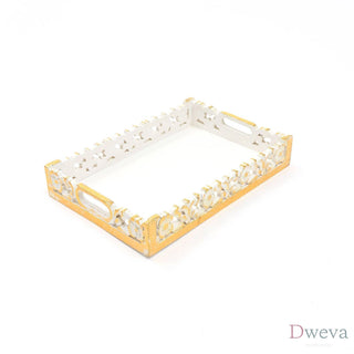 Handmade Serving & Decor Mango Wood Rectangle Tray In White Color-18 X 11 X 2.5" Dweva