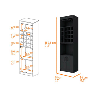 Myers Bar Cabinet, Two Shelves, Double Door Cabinet, Six Built-in Wine Rack Dweva