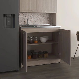 Zurich 39" Wide Utility Sink, Base Cabinet Two-Door Cabinet With Two Shelves, Stainless Steel Sink, Laundry Room, Garage Sink, Light Gray Dweva