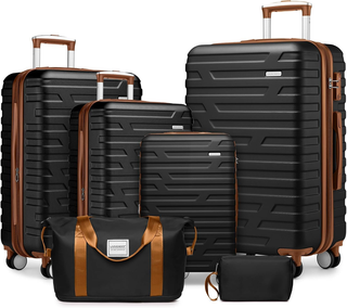 Luggage Sets 6 Piece with Duffel Bags, Hardside Expandable Suitcases with Spinner Wheels TSA Lock, Black Dweva