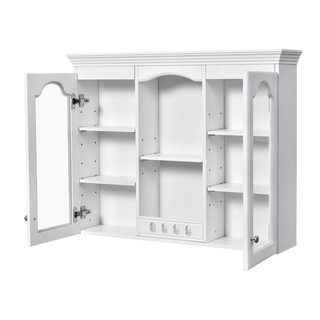 Wall Mounted Medicine Cabinet, Bathroom Wall Cabinet with 2 Glass Doors, Over The Toilet Space Saver Storage Cabinet with Ample Storage, White Dweva
