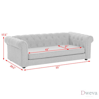 Elegant rectangular pet bed for big and oversized dogs, durable elevated dog sofa bed, comfortable dog sofa, modern and fashionable linen fabric dog sofa-DARK GREY Dweva