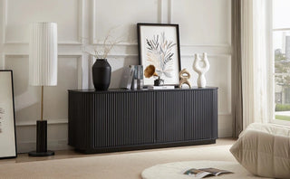 Sideboard Storage Cabinet TV Stand with wave pattern Buffet Cabinet Wooden Vertical Striped Cabinet for Kitchen/Bedroom/Entryway. Black, 64''W x 15''D x 24''H. Dweva