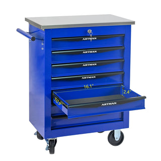 7 Drawers Multifunctional Tool Cart with Wheels,Metal Rolling Tool Cart Storage for Garage Workshop Warehouse Repair Shop--With Stainless Steel Roof- BLACK&BLUE Dweva