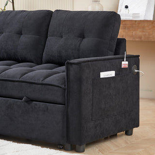 MH 78.75" Reclining Sofa, Pull-Out Sofa Bed with USB and tape-c charging ports, L-Shaped Sectional Sofa with Reclining Storage and Arm Side Organizer Pocket Features, Living Room Comfort Sofa Dweva