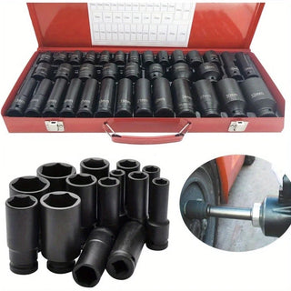 35pcs 1/2" lmpact Socket Set Cr-V Steel Drive Deep 6Point Socket Tool Set 8-32mm Metric Socket WrenchSet with Size Marking for Automotive Repair High Torque Dweva