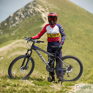 A2760 27.5 Inch Full Suspension Mountain Bike, Front and Rear Dual Shock Absorbers, Mechanical Disc Brakes, 21-Speed, Suitable for Men and Women, Ideal for Travel and Fitness Enthusiasts Dweva