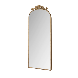 58"x24" Arched Full Body Mirror with Vintage Ornate Carved Applique on Top, Hanging Wall Mounted Mirror, for Living Room Bedroom Retro Home Decor Mirror, Bronze Dweva
