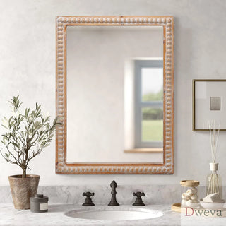 22x30 Inches Wood Framed Mirrors for Bathroom,Wooden Frame Wall Mirror Farmhouse Wall Mounted Rectangle Mirror for Vanity (Horizontal/Vertical) with beading Dweva