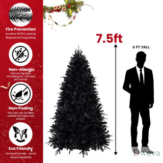 6ft Black Christmas Tree with 350 White LED Lights, 1460 Tips PE+PVC Artificial Tree for Halloween & Holiday Decor, Hinged Structure with Stable Metal Stand Dweva
