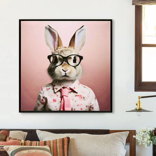 Stretched Canvas Print - Whimsical Rabbit in Blush Pink Suit for Nursery and Bedroom Wall Decoration decorative picture Dweva