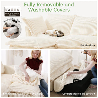 Slipcovered Fluffy Sofa - 3 Seat with 2 Ottoman Dweva
