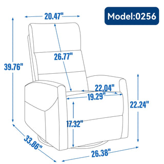 Manual Recliner Chair with Rocker and Swivel in Fabric for Living Room, Grey Dweva