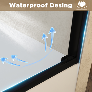 56-60" W × 60" H Tempered Glass with Explosion Proof Film, Aluminum Frame Double Sliding Shower Door, "1/4 (6 mm), Stainless Steel handle, Matte Black Dweva