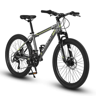 S24102 24 Inch Mountain Bike Boys Girls, Steel Frame, Shimano 21 Speed Mountain Bicycle with Daul Disc Brakes and Front Suspension MTB Dweva