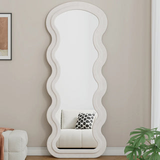 Flannel Full Length Wave Floor Mirror for Bedroom living room Hanging or Against The Wall(white) Dweva
