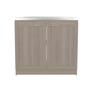 Zurich 39" Wide Utility Sink, Base Cabinet Two-Door Cabinet With Two Shelves, Stainless Steel Sink, Laundry Room, Garage Sink, Light Gray Dweva