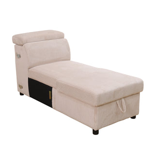 Off-White Corduroy Living Room 3-Piece Extendable Sofa Set