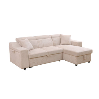 Off-White Corduroy Living Room 3-Piece Extendable Sofa Set