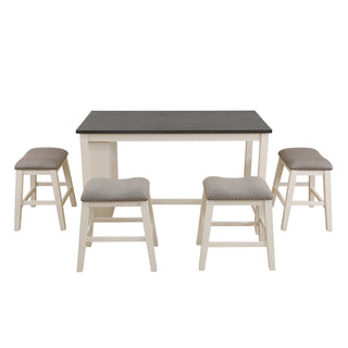 White Oak with Black MDF Top and Grey Linen Living Room Table set 5 PIECES