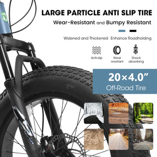 V20235 20 Inch Fat Tire Bike Adult 7 Speed Mountain Bike, Dual Disc Brakes, High Carbon Steel Frame, Front Suspension, Mountain Buggy, City Commuter City Bike, Fat Tire Bike Dweva