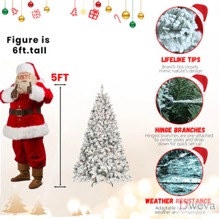 7FT Flocked Christmas Tree with 500 UL Lights and 45 Natural Pine Cones – Snowy PVC Tips, 1124 Tips, Hinged Structure, Stable Metal Stand, Easy Setup Dweva