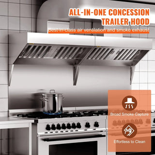 Commercial Exhaust Hood, 6FT Food Truck Hood Exhaust, 201 Stainless Steel Concession Trailer Hood with 3 Detachable U-shaped Grid Oil Filter Mesh, Rust Resistant Vent Hood for Kitchen Restaurant Dweva