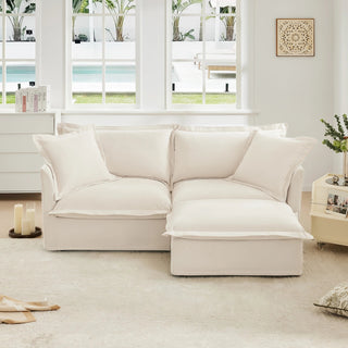 Slipcovered Fluffy Sofa - 2 Seat with Ottoman Dweva