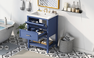 24'' Bathroom Vanity with Top Sink, Modern Bathroom Storage Cabinet with 2 Drawers, Single Sink Bathroom Vanity Dweva