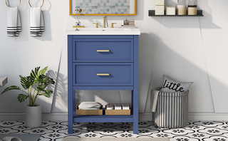 24'' Bathroom Vanity with Top Sink, Modern Bathroom Storage Cabinet with 2 Drawers, Single Sink Bathroom Vanity Dweva