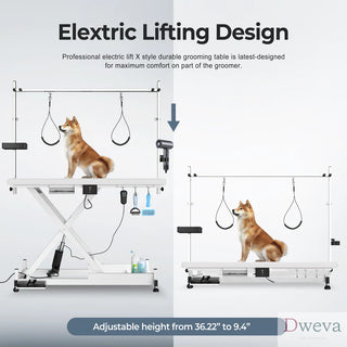 Update electric pet grooming table, 110V/220V professional groomer recommend super Deluxe electric pet grooming table, height adjust from 8 up to 36inch WHITE COLOR Dweva
