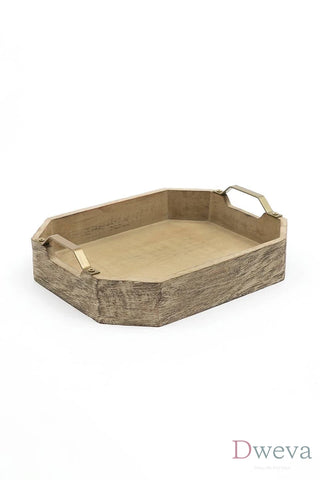 Octagonal Mango Wood Serving Tray - Set Of 2, 15x12x3 Inches Dweva