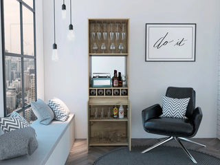 Redding Bar Cabinet, One Cabinet, Interior Shelves, Five Bottle Cubbies, Two Shelves Dweva