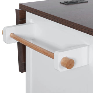 K&K 54.9" Kitchen Island with Drop Leaf, Power Outlet, Kitchen Storage Cart with 4 Door Shelves, Cross Barn Doors & Visual Glass Door, Rolling Kitchen Island on 4 Wheels for Kitchen, Dining Room,White Dweva