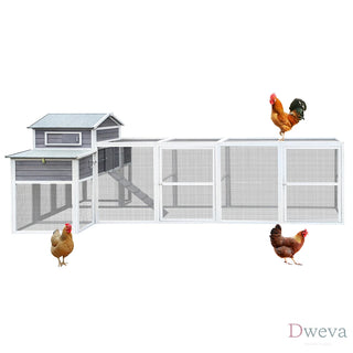 150" Extra Large Chicken Coop – Outdoor Wooden Hen House with Black Rust-Proof Metal Wire, 2 Nesting Boxes, 5 Perches for Poultry, Secure and Durable Chicken Cage Dweva