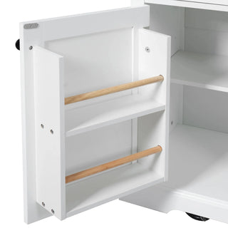 K&K 54.9" Kitchen Island with Drop Leaf, Power Outlet, Kitchen Storage Cart with 4 Door Shelves, Cross Barn Doors & Visual Glass Door, Rolling Kitchen Island on 4 Wheels for Kitchen, Dining Room,White Dweva