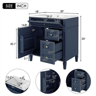 30'' Bathroom Vanity with Top Sink, Modern Bathroom Storage Cabinet with 2 Drawers and a Tip-out Drawer, Single Sink Bathroom Vanity (Same as SW000122AAC-1) Dweva