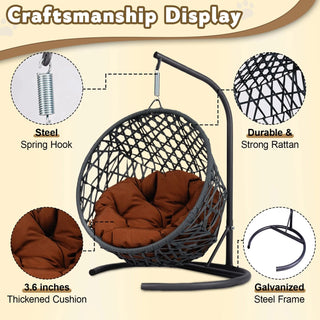 Cat Swing Bed with Stand & Cushion, Cat Egg Chair with Rattan Wicker Appearance, Indoor Hanging Swinging Cat Bed for Cats, Small Dogs, and Small Animals,Brown Dweva