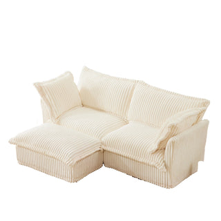 Slipcovered Fluffy Sofa - 2 Seat with Ottoman Dweva