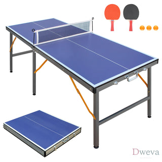 5ft Mid-Size Table Tennis Table Foldable & Portable Ping Pong Table Set for Indoor Games with Net, 2 Table Tennis Paddles and 3 Balls Dweva