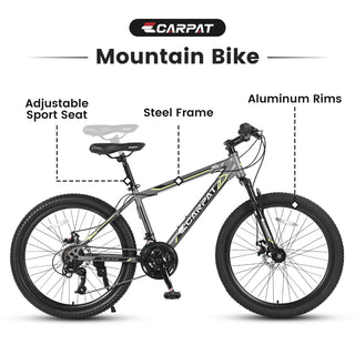 S24102 24 Inch Mountain Bike Boys Girls, Steel Frame, Shimano 21 Speed Mountain Bicycle with Daul Disc Brakes and Front Suspension MTB Dweva