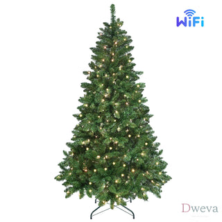 7ft Green Christmas Tree with 400 WiFi-Controlled RGB LED Lights, 1063 PVC Tips, 38 Light Functions, Music Sync, Hinged Structure & Metal Stand – Smart App-Controlled Holiday Tree Dweva