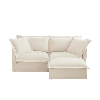 Slipcovered Fluffy Sofa - 2 Seat with Ottoman Dweva