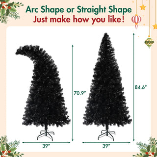 6FT Artificial Christmas Tree with LED Light, Pre-Lit Curved Shape Artificial Whimsical Xmas Tree with 900 Tips, Black Christmas Tree Dweva