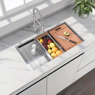 33 Undermount Workstation Sink-33 x 19 Inch Undermount Stainless Steel Kitchen Sink 18 Gauge, Handmade R10 Radius 10 Inch Deep Undermount Single Bowl Sink with Accessories Dweva
