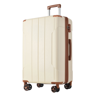 Hardshell Luggage, Lightweight Durable ABS Suitcases with Double Wheels, Expandable 28-inch Checked Luggage 28" (White Brown) Dweva