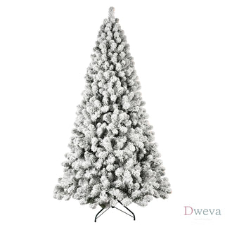 6ft Flocked Pre-Lit Christmas Tree with 300 UL Warm White Lights, 779 PVC Tips, Auto-Unfold Memory Wire, Easy Assembly & Stable Metal Stand – Snowy Holiday Decor Dweva
