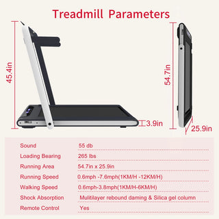 2 in 1 Under Desk Treadmill, 2.5HP Folding Electric Treadmill Walking Jogging Machine for Home Office with Remote Control, White